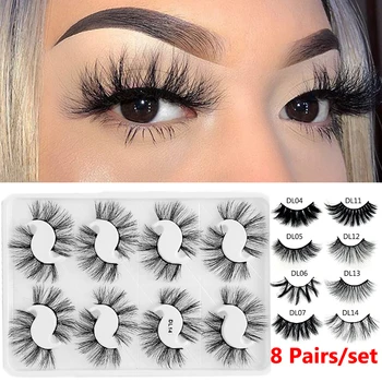 

8 Pairs Full Volume Lashes Handmade 3D/5D Mink False Eyelashes Extension Natural Long Wispies Fluffy Eyelashes Eye Makeup Tools
