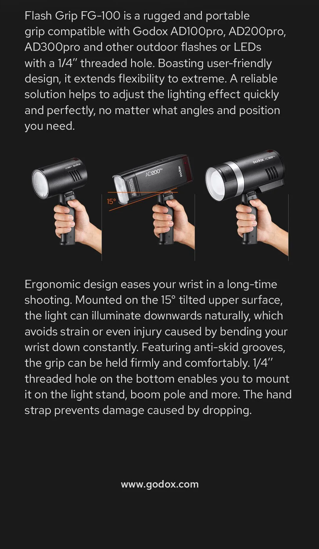 Description Picture 3 of itemGodox FG-100 Flash Grip Handheld Stabilizer for AD200 AD200PRO AD100PRO AD300PRO Flash Grip