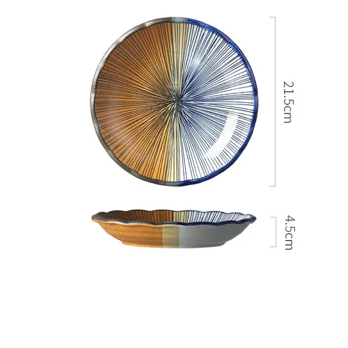 1 шт. в японском стиле ручная роспись посуда линия полосатая столовая посуда керамическая тарелка блюдо фарфоровая посуда столовые приборы тарелка для торта - Цвет: A
