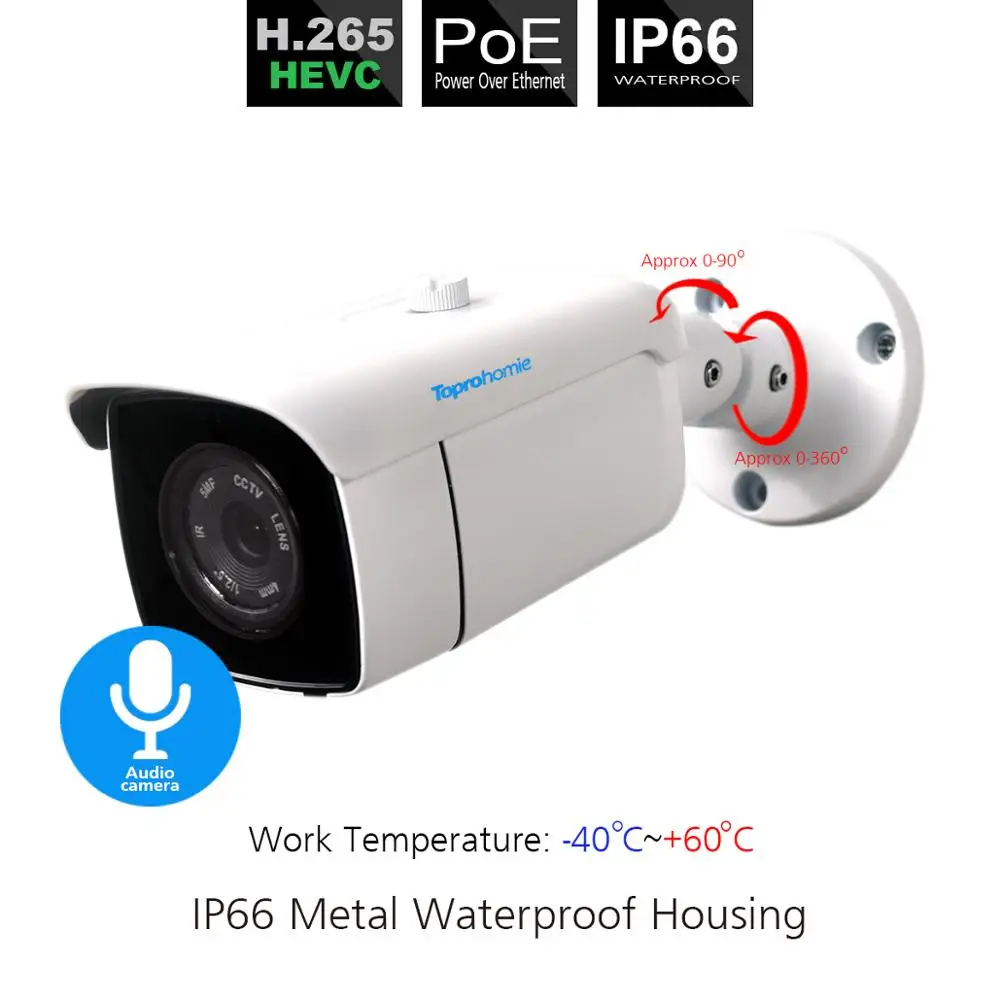 TOPROHOMIE H.265 + POE Система 8CH NVR с 4MP 2592*1520 безопасности наружная аудио запись звука IP