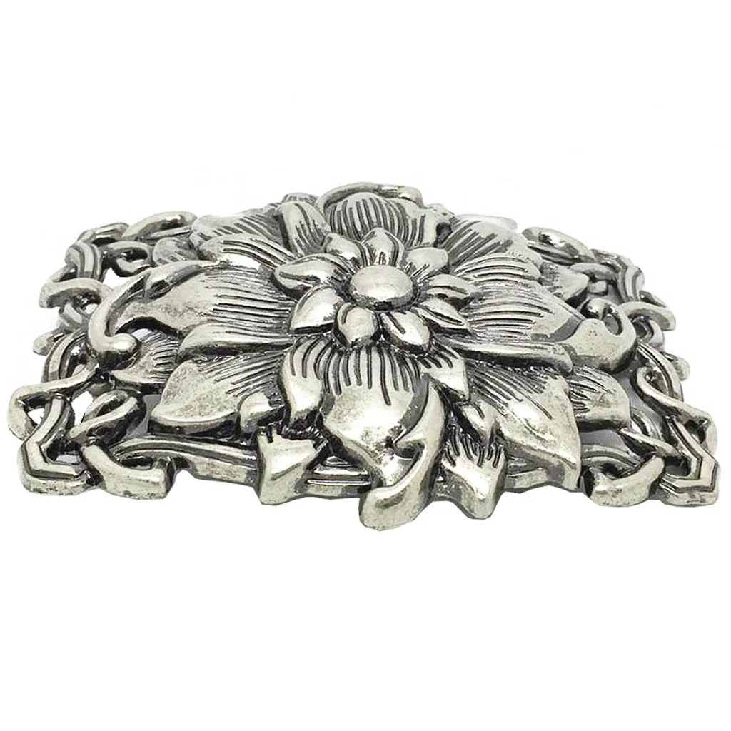 Vintage 3D Lotus Flower Belt Buckle Buddha Zinc Alloy Rodeo Cowgirl Retro