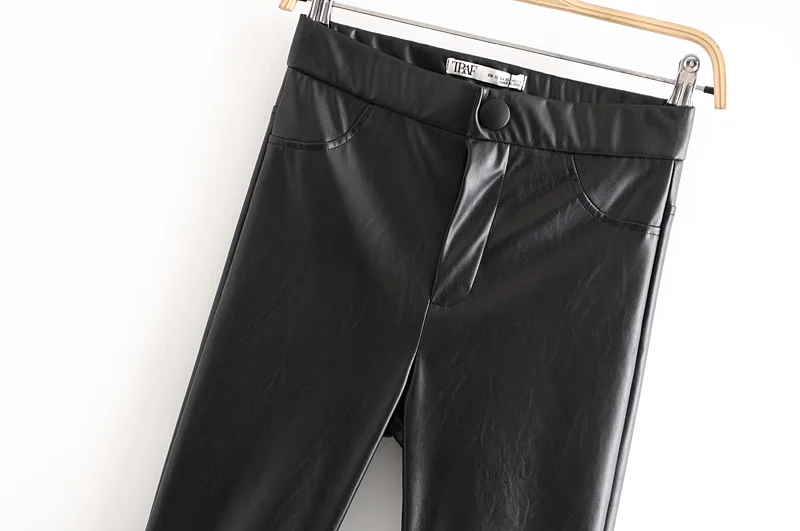 Звездный Светлячок, универсальные саморазвивающие однотонные штаны с высокой талией Za, женские, повседневные черные брюки из искусственной кожи