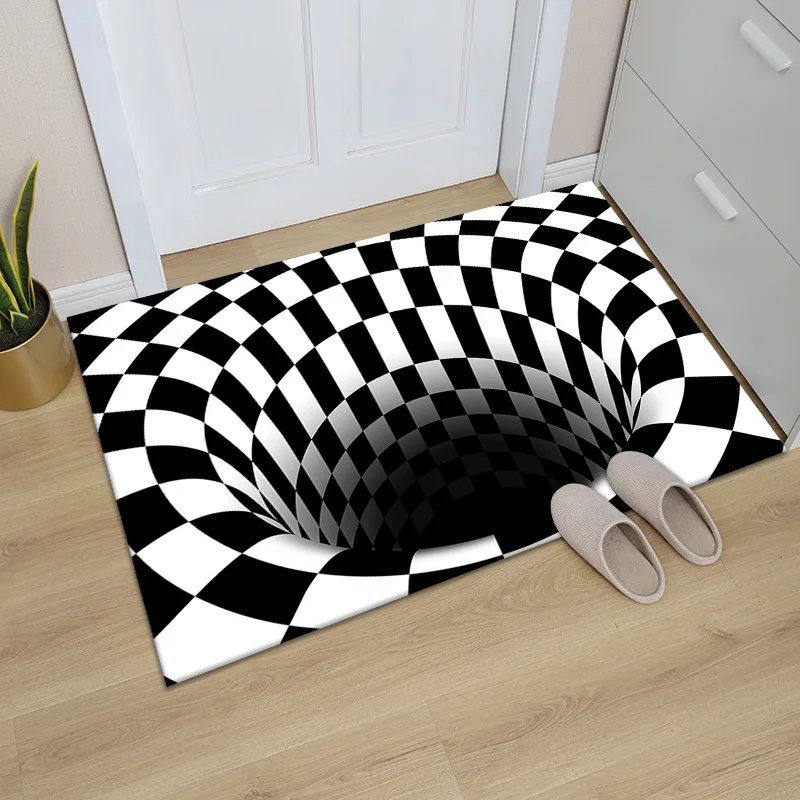 Rug Abstract Areas-Rug Floor-Mat White Carpet Bedroom Geometric-Optical Illusion Vortex