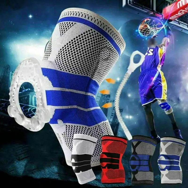 1PC Silicone Padded Knee Pads Supports Brace Meniscus Knee Protection Knee Pads Safety Sports Fitness Basketball Sleeve