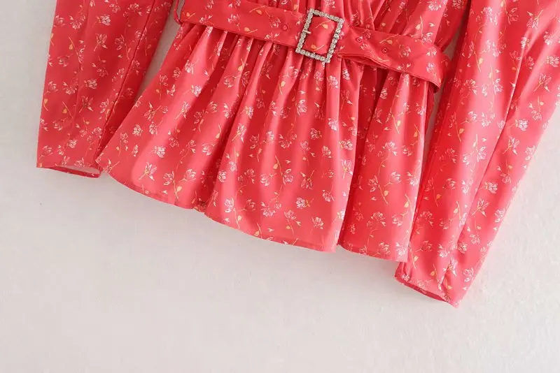 Женская шикарная блузка с v-образным вырезом и принтом крест дизайн галстук-бабочка пояс Эластичная талия длинный рукав плиссированная рубашка элегантный Топ blusas