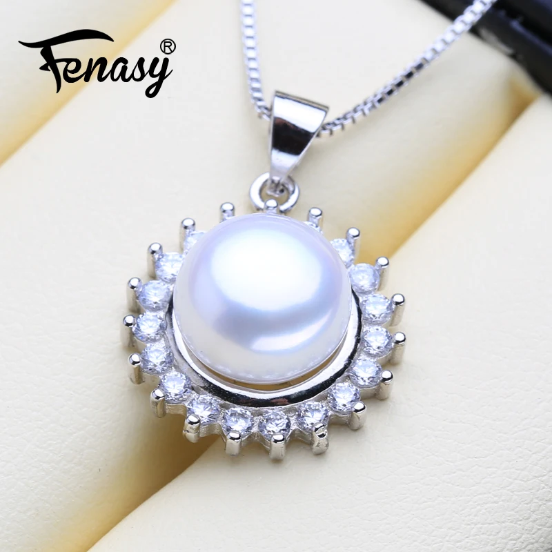 

FENASY 925 sterling silver jewelry Elegant sun shape pendant with chain necklace natural freshwater pearl necklaces for women