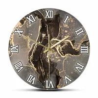 Luxury Abstract Fluid Art Painting Modern Design Wall Clock Black Gold Marble Printed Clock Silent Movement Watch For Bedroom 1