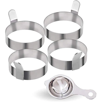 

4 Pcs Stainless Steel Egg Rings for Frying Eggs Egg Shaper Non-Stick Cooking Rings Omelette Mold Includes 1 Egg Separator Kitche