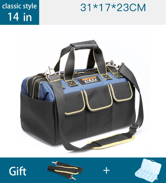 AIRAJ Multi-Function Tool Bag 1680D Oxford Cloth Electrician Bag, Multi-Pocket Waterproof Anti-Fall Storage Bag 14 inch classic