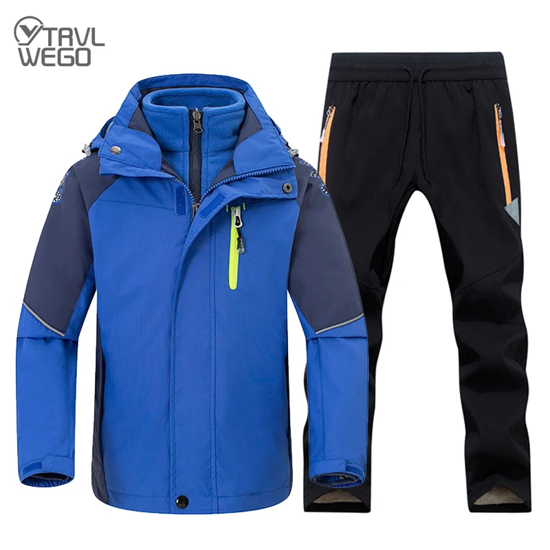 

TRVLWEGO Girl Hiking Jacket and Pant Winter Warm Camping Suit Windproof Outdoor Children Clothing Set Kids Ski Sets For Boys