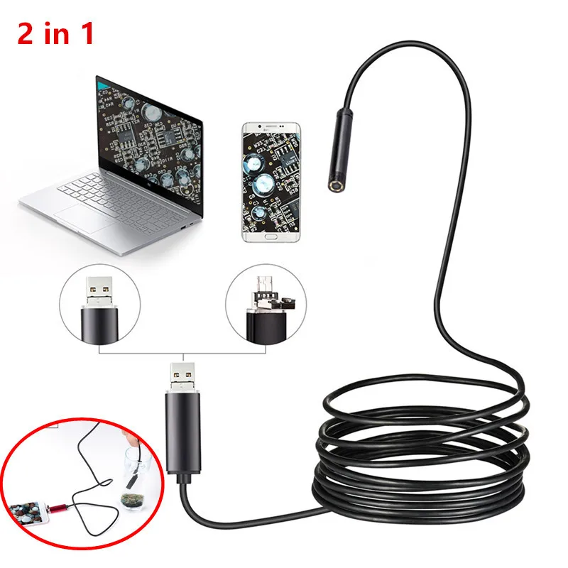 

Endoscope Camera 7MM 2 in 1 Micro USB Mini Camcorders Waterproof 6 LED Borescope Inspection Camera For Android Loptop