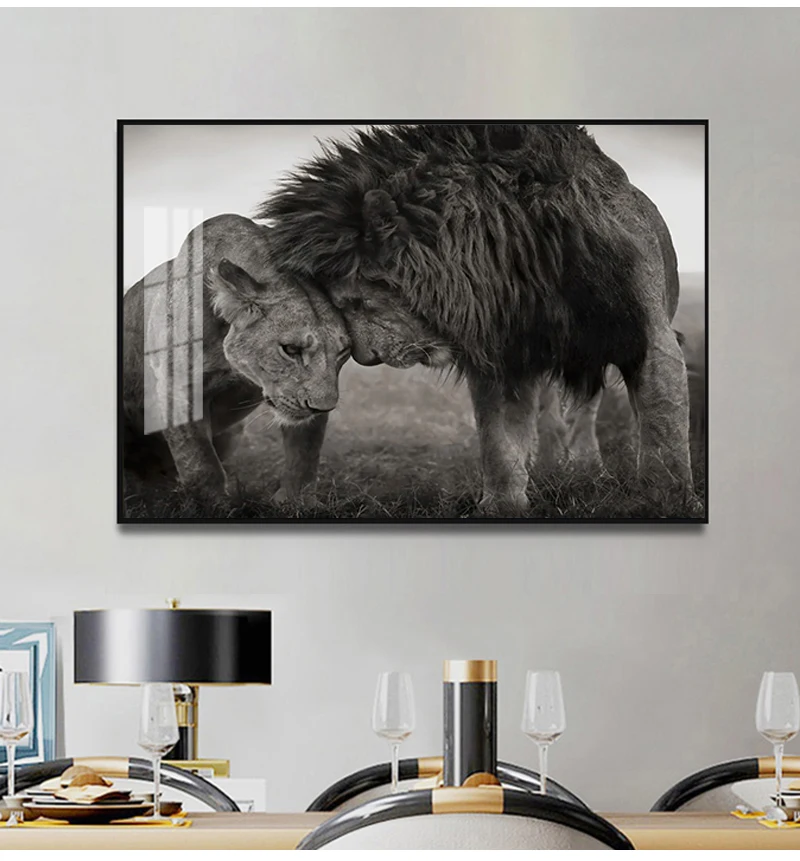 Cuadros Wall Art Picture for Living Room Lions Head to Head Black and White Canvas Art Painting Posters and Prints Scandinavian