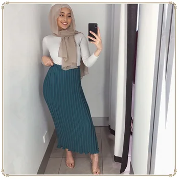 

WEPBEL Women Skirt Vogue Chiffon Pleated Skirt Ankle Length Ramadan Islamic High Waist Skirt