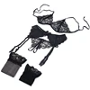 4 Pcs Lace Lingerie Set Sexy Women Floral Bra Set Push Up Underwear Open Bras String Garters Net Stockings Brief Set Black Pink ► Photo 3/6