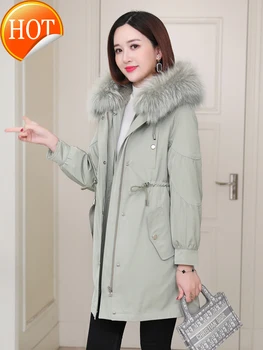 Billige Haining Stil ĂŒberwindet Mantel Frauen Neue Winter 2020 Kaninchen Haar Liner Abnehmbare Hund Fell Gras Mantel Medium LĂ€nge