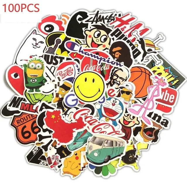 10/50/100Pcs Brand Stickers Laptop Macbook Cup Guitar Luggage Fridge Skateboard Bicycle Tide Logo Decal Sticker 100PCS
