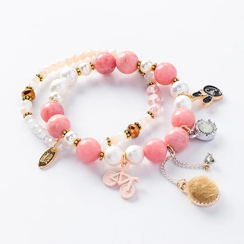 

2018 New Korean Girl Tassel Flower Imitation Pearl Crystal Beads Prince Rabbit Bracelets for Women Fashion Jewelry Accessories