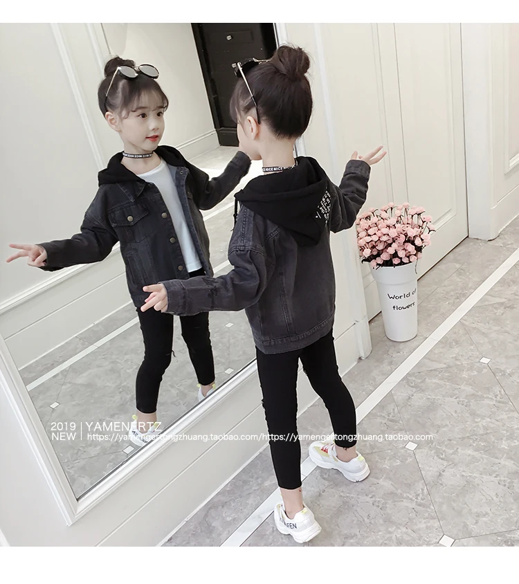 Girls Casual Hooded Denim Jacket Cowboy Outerwear Spring Autumn Clothes Children's Jackets Foreign Style Students Kids Coat P251