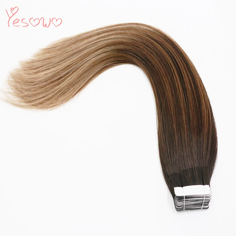 Yesowo высокое качество накладные волосы на заколке для тонких волос 50 г 1b/6/27# эффектом деграде(переход от темного к человеческие волосы индийские Remy двойной двусторонняя клейкая лента для наращивания на заколках