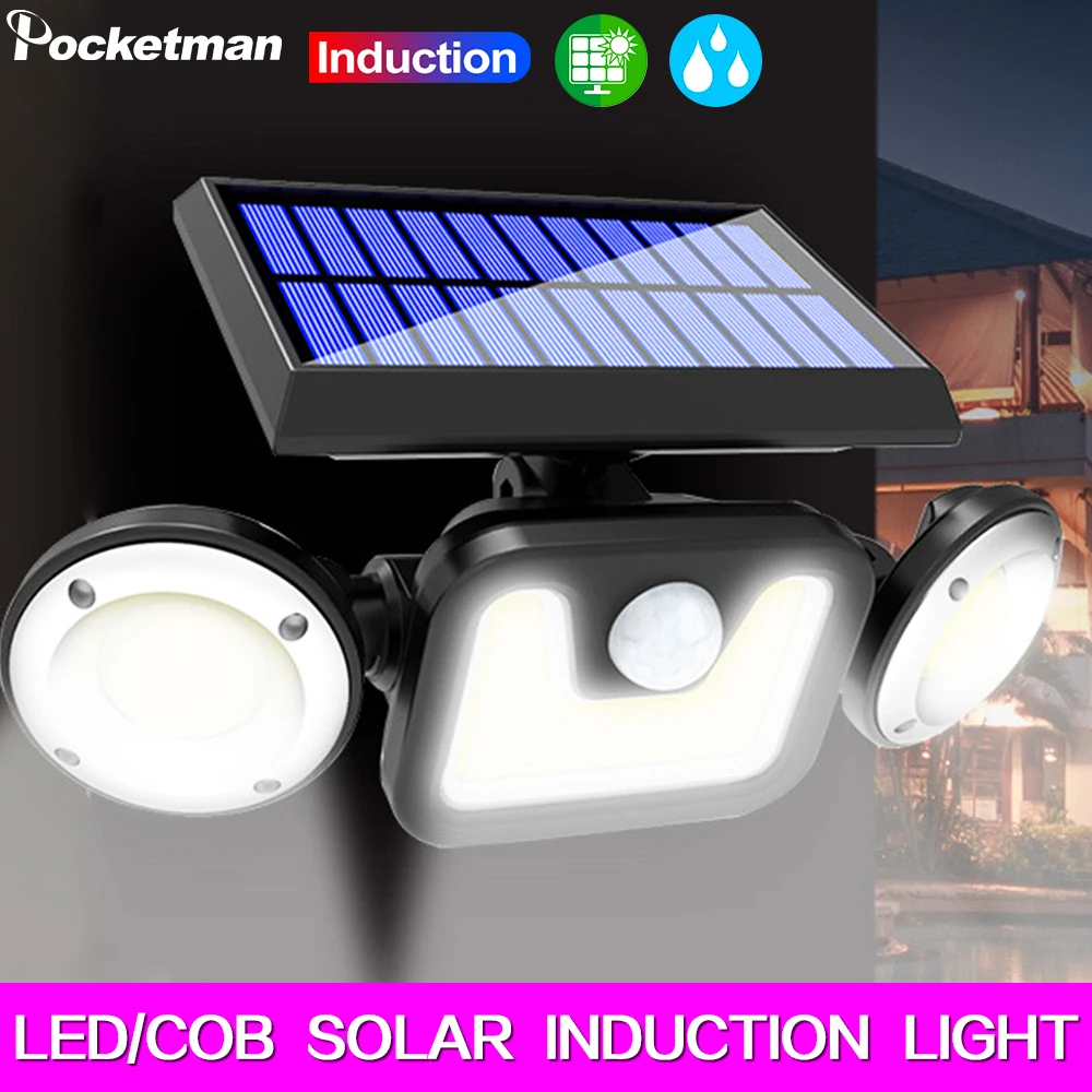 

Pocketman 78LED 83COB Solar Wall Lamp Motion Sensor LED Solar Light Three-head Rotatable Outdoor Waterproof Street Wall Lamp