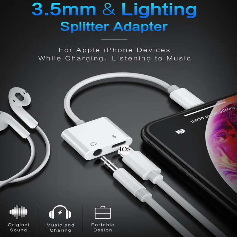 IOS 12 3,5 мм Jack адаптер 2 в 1 для iPhone 11 11Pro MAX 6 6S 7 8 Plus X XR XS Jack адаптер для наушников Aux кабель Splitteradaptador