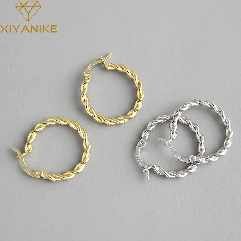 XIYANIKE 925 de plata de ley 2021 gran oferta pendientes argolla trenzados encanto femenino Retro de moda de lujo francés romántico Oorbellen