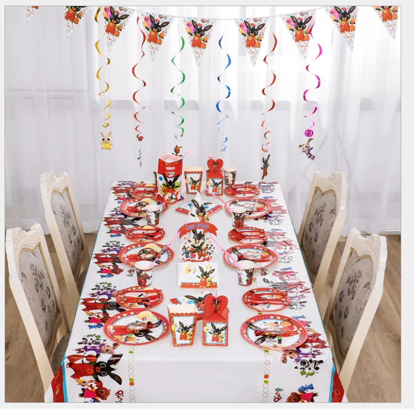 Suministros de fiesta de conejo para niños, vajilla desechable para fiesta de cumpleaños, platos, tazas, decoración para fiesta de niños, regalo