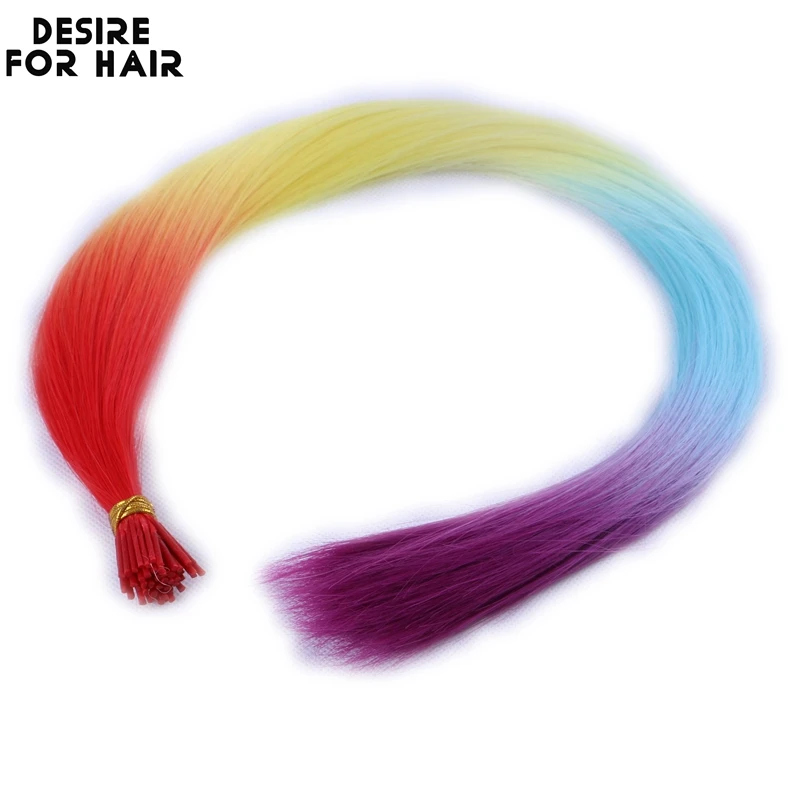 Hair extensions 100strands 22inch 1g heat resistant synthetic i tip micro ring for party rainbow color ombre for hair