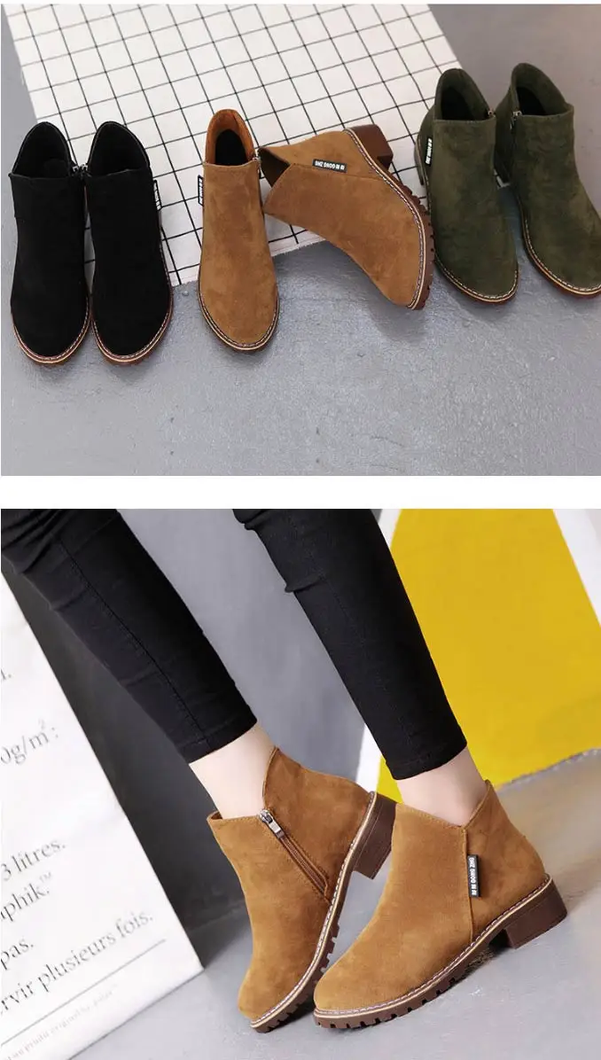 Зимние ботинки; женские кроссовки; повседневная обувь на квадратном каблуке; коллекция года; Модные женские ботильоны на молнии сбоку; женская обувь