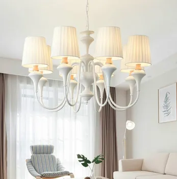 

Nordic LED Chandelier Chandeliers Lighting Modern White Hanging Light Bedroom with Fabric Lampshade for Living Room Blue Metal