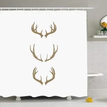 

Shower Curtain es Antlers Deer Graphic Head Mammal Nature Shape Waterproof Polyester Fabric Bathroom Set with Hooks