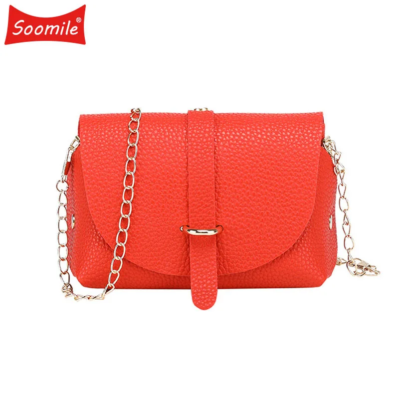 

Fashion Solid Color Lychee Texture PU Leather Messenger Bags For Women Lady Chain Shoulder Bag 2019 New Clothes Small Handbag