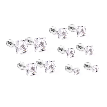 

LUXUKISSKIDS 3-7mm Sqaure Zircon Stainless Steel Stud Earrings Set 2020 New Earings For Women Fashion Jewelry Brinco piercing