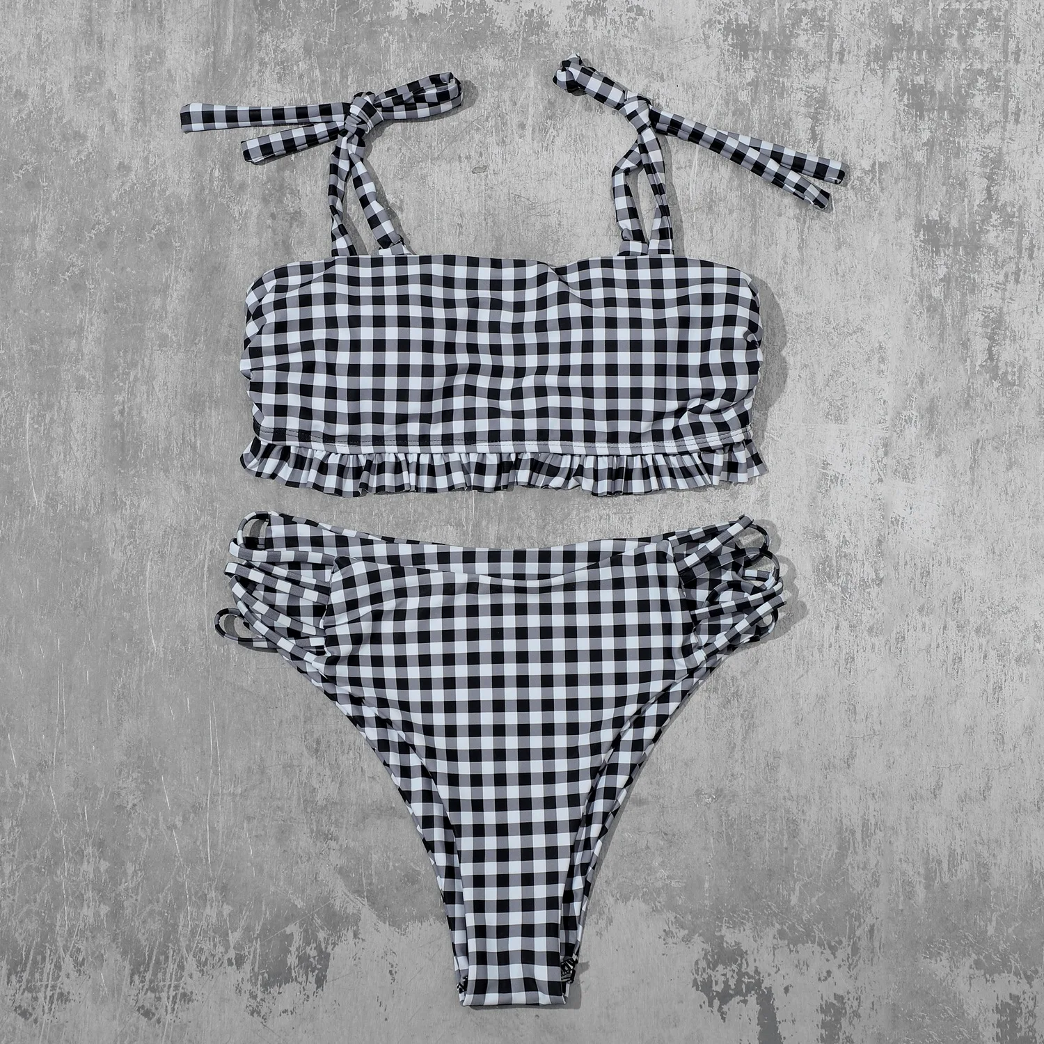 2021 New Women's Bra Set Bikini Women's Swimsuit Set Multicolor Plaid Strap Bikini Sexy Open Back High Waist Split Swimsuit sheer bra and panty sets