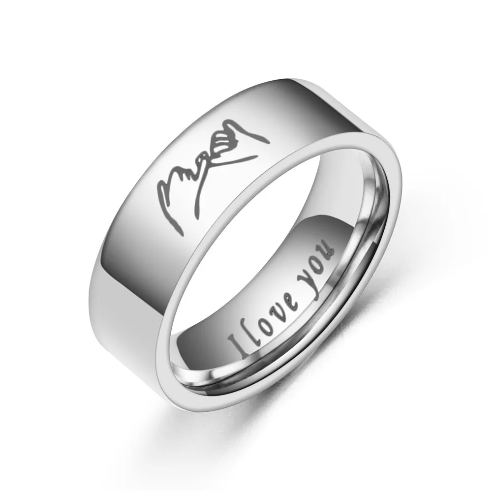 AsJerlya Letter I Love You Stainless Steel Ring Silver Color Romantic Design Heart Wedding Couple Valentine Day Anniversary Gift 2