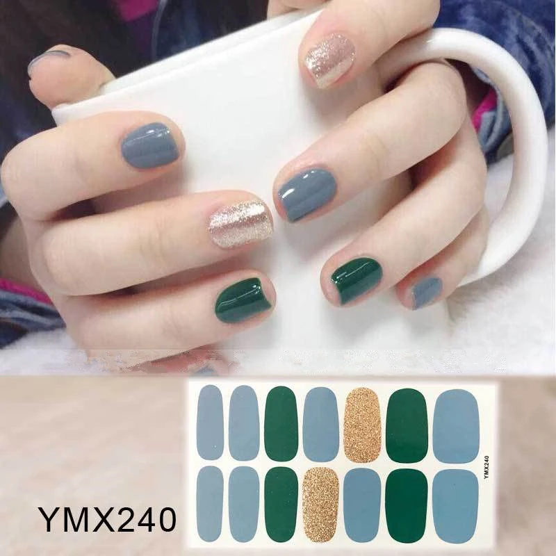 YMX-240 14 стикеров/листов, модные наклейки для ногтей, смешанный дизайн, самоклеющиеся Фольга для ногтей, 3D наклейки, украшения для ногтей, салон - Цвет: YMX-240