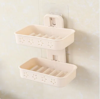 Verticle Beige Креативные двухслойные вешалки для мыльницы, настенные вешалки на присоске, слив воды, мыльница, статическая наклейка для ванной комнаты, мыльница для белья, отверстие, Punc - Цвет: Verticle Beige