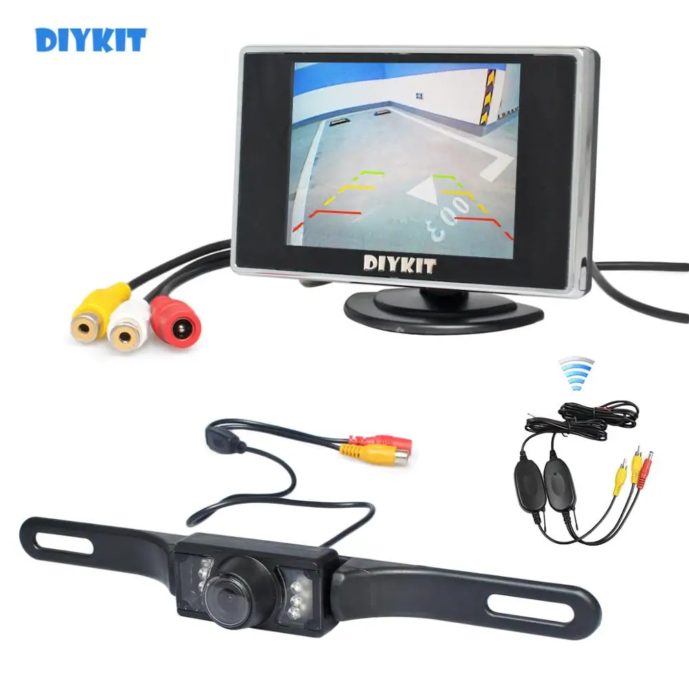Diykit, беспроводной 3,5 дюймов TFT lcd Автомобильный монитор заднего вида комплект реверсивная ИК камера Система помощи при парковке