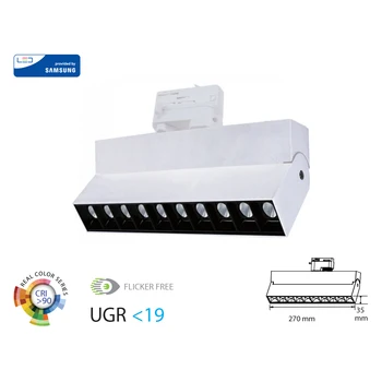 

V-TAC CB20009C spotlight lamp Led linear rail three phase adjustable 25W white 2700K casing UGR<19 CRI>90 Chip Sam