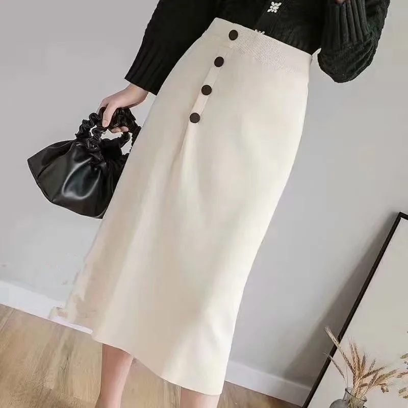 Spring and Autumn Wool Medium-length Skirt Knitted Long Skirt Autumn and Winter Half-length Skirt Loose Straight Cylinder Long W