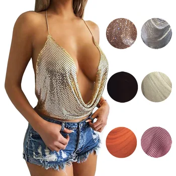 

Europe and the United States Sexy Bra Tinsel Camisole Necklace gua bo Top Female
