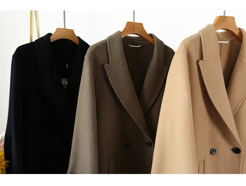 Winter New Korean Women Pure Wool Coat X-Long Handmade Double-Sided Wool Coat with Belt for Women 3 Colors