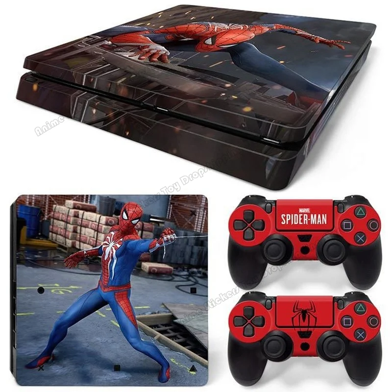 Disney PVC Skin Sticker PS4 Slim Game Console Full Body Marvel Spiderman Cartoon Gamepad Cover for Controller Decal Accessories