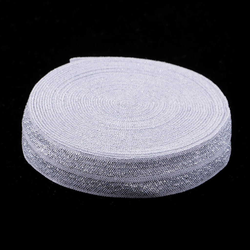 5 Yards 1.5 cm Wide, Nylon Sewing Glitter Fold Over Elastic Stretch Trim Elastic Ribbon for Headband Clothes Dress Decoration