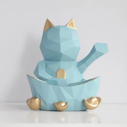 Статуи из смолы для свадебного украшения, квадратные карамельные коробки, геометрические настенные украшения для кошек, рождественские подарки - Цвет: Blue S