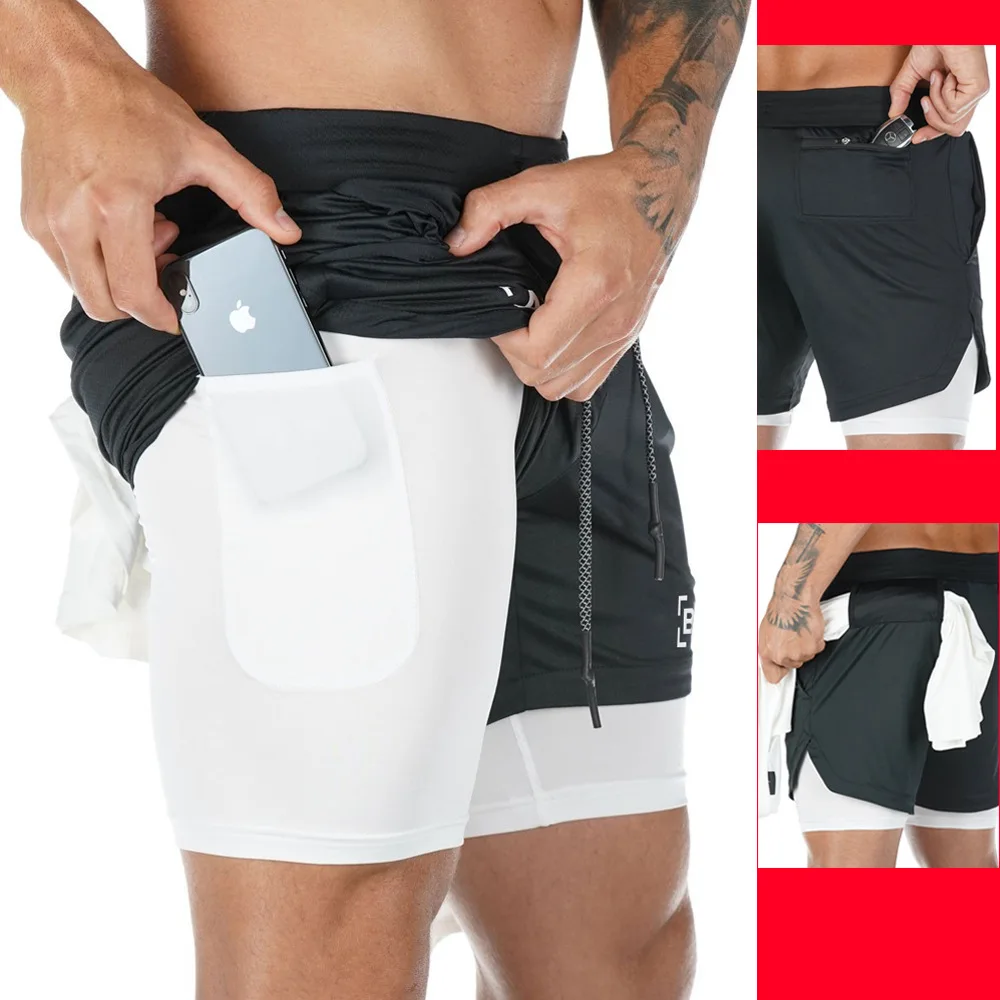 

Muscle Brother Summer Cross Border Supply of Goods Double Layer Sports Shorts Gym Outdoor Shorts Men's Manufacturers on Behalf