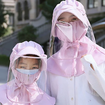 

Parent-child Anti-fog Hats With Face Mask Solid Korean Style Protection Windproof Caps For Women Removable Sunhats Summer