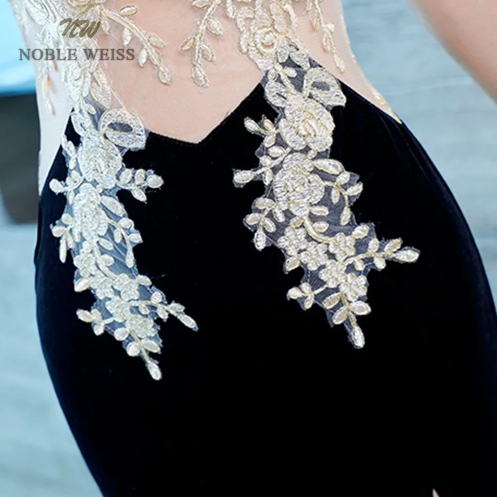 Vestido de Baile com Decote em v Apliques até o Chão Através do Topo Vestidos de Baile Vestido de Festa Sexy Sereia Zíper Voltar Ver 7 ???-4
