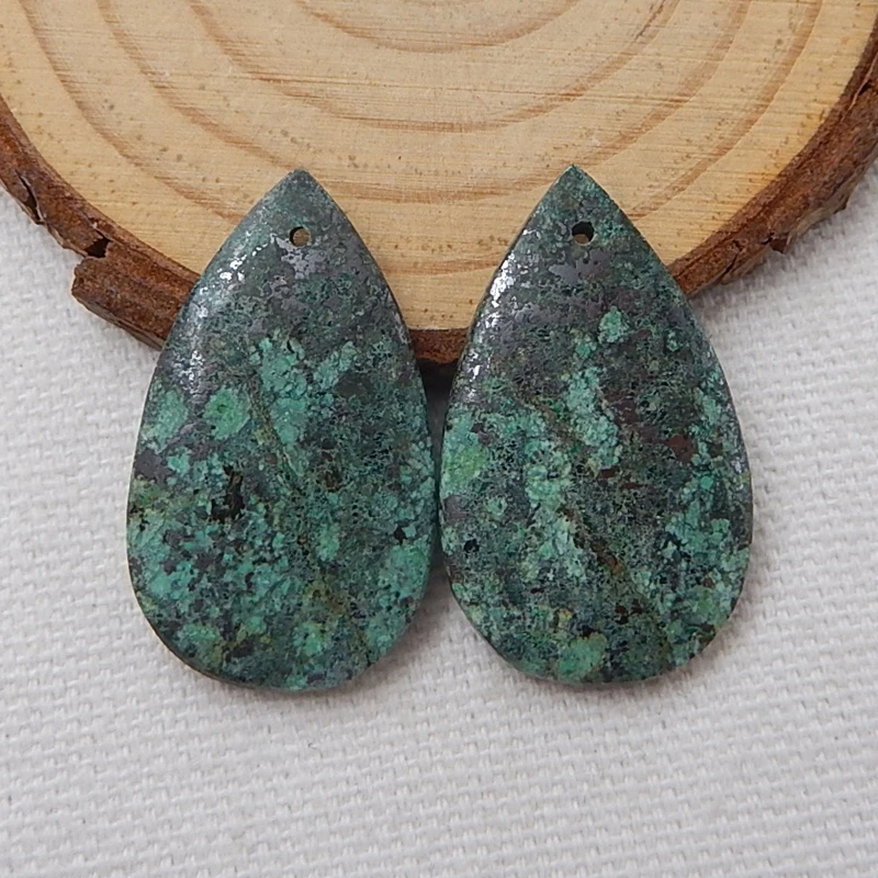 

1Pairs Natural Stone African Turquoise Water Drop Gemstone Earring Bead 30x18x4mm 7.5g