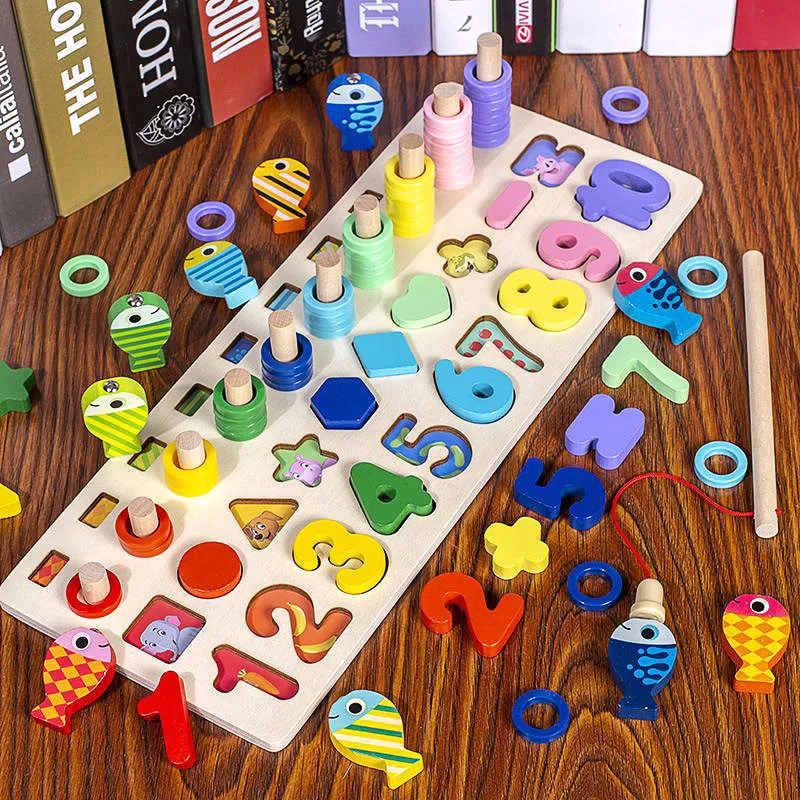  Montessori Toys New Cognition Match Preschool Wooden Count Geometric Shape Math Board Early Educati - 4000317612772